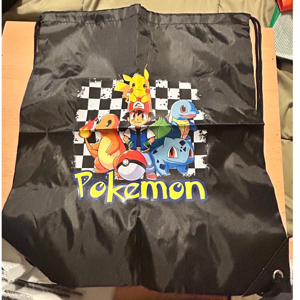 Pokemon Ash Ketchum Pikachu Charmander Squirtle Bulbasaur Drawstring Cinch Bag
